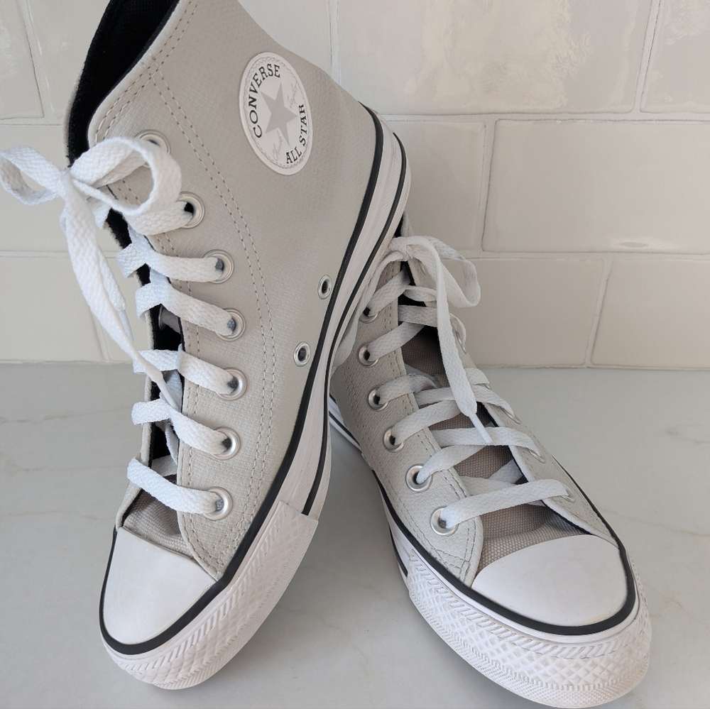 Converse High-Top Leather Sneakers in Gray and White - Picture 2 of 5